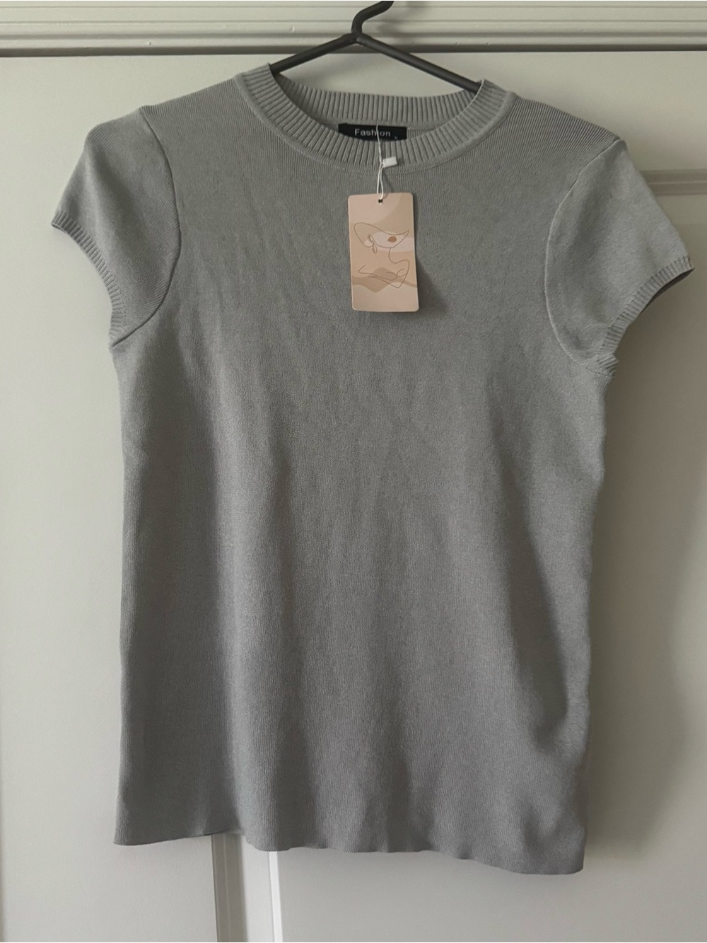 Light Gray Knit Short-Sleeve Top